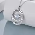 TOUPOP Sterling Silver Aquamarine Double Circle Pendant Necklace-0-4