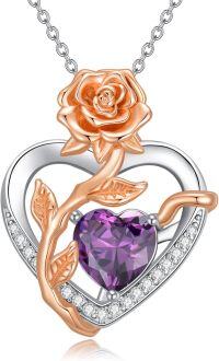 wholesale  Sterling Silver Rose Quartz Heart Pendant Necklace for Women -02-Feb. - Amethyst