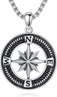 wholesale 925 Sterling Silver  Compass Pendant for Men - Nautical Jewelry with Chain (22) -Style B01