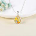 wholesale 925 Sterling Silver 925 Amber Teardrop Necklace w/Flower & Bird Design-0-3