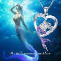 wholesale 925 Sterling Silver Heart-Shaped Mermaid with Purple Tail and Crystal Accents Pendant Necklace-0-5
