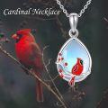 wholesale 925 Sterling Silver Teardrop Moonstone Red Cardinal Bird Pendant Necklace Gifts for Women-0-5