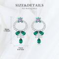 wholesale 925 Sterling Silver Green Emerald Drop Hoop Earrings with Purple Centerstone and Cubic Zirconia Accents-0-2