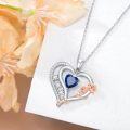 wholesale 925 Sterling Silver Blue Sapphire Heart Rose Gold Plated Flower Pendant Necklace for Women Gifts-0-5
