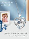 wholesale 925 Sterling Silver 925 Blue Crystal Heart Angel I Love You Projection Necklace Gift for Mom Wife Girlfriend-0-1