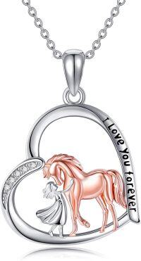 wholesale 925 Sterling Silver Horse and Girl Pendant Necklace with I Love You Forever Inscription - Cute  for Women-Horse