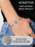 wholesale 925 Sterling Silver Saint Anthony Medal Charm Bracelet for Men with Extender Chain - Pray For Us Design-0-3