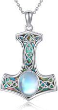 wholesale 925 Sterling Silver Moonstone Viking Thor's Hammer Pendant Necklace with Abalone Shell Inlay Norse Jewelry for Men Women-0-0