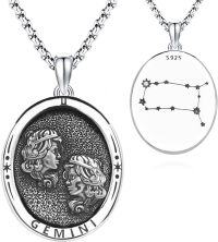 wholesale 925 Sterling Silver Gemini Zodiac Necklace Constellation Charm Pendant Jewelry for Women Men Gift Boxed -Gemini