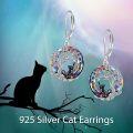 wholesale 925 Sterling Silver Tree of Life Cat Earrings with Rainbow Crystal and Black Stone Leverback Earings Gift for Her-0-6
