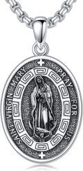wholesale 925 Sterling Silver Saint Virgin Mary Pendant Necklace with Chain for Women Men Catholic  45cm Length-0-0
