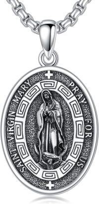 wholesale 925 Sterling Silver Saint Virgin Mary Pendant Necklace with Chain for Women Men Catholic  45cm Length-Silver