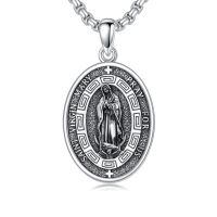 wholesale 925 Sterling Silver Saint Virgin Mary Pendant Necklace with Chain for Women Men Catholic  45cm Length-Silver