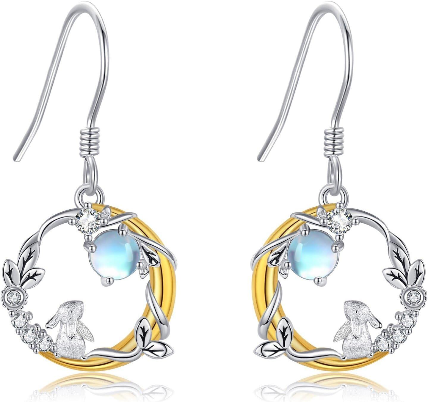 Sterling Silver Animal Earrings Horse Bee Llama Owl Jellyfish Parrot Bunny Duck Penguin Flamingo Paw Print Panda Dolphin Hummingbird for Mom-Bunny-Bunny