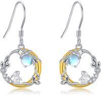 wholesale 925 Sterling Silver Rabbit Dangle Earrings with Moonstone and Cubic Zirconia for Women-Bunny-Bunny