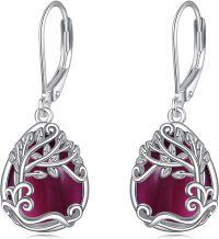 wholesale Sterling Silver Moonstone Leverback Teardrop Dangle Earrings for Women-DD-Tree of Life Amethyst