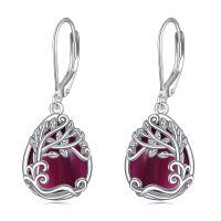 wholesale 925 Sterling Silver Tree Of Life Drop Earrings Wholesale With Green Stone-DD-Tree of Life Amethyst