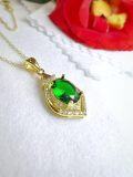 wholesale Gold-Plated 925 Sterling Silver Teardrop Cut Green Cubic Zirconia Halo Pendant Necklace-0-2