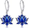 wholesale 925 Sterling Silver Blue Enamel Lotus Flower Drop Leverback Earrings-0-0