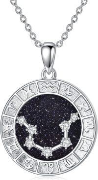 wholesale 925 Sterling Silver Aquarius Zodiac Sign Constellation Pendant Necklace with Cubic Zirconia and Starry Sky Design for Women & Men-Style1-(1.20-2.18)Aquarius