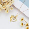 wholesale 14K Gold Heart-Shaped Pendant Necklace with Cubic Zirconia Stones - 18 Inches Chain Length-0-4