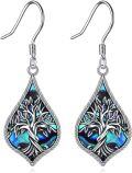 wholesale 925 Sterling Silver 925 Tree of Life Abalone Shell Dangle Earrings-0-0