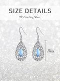wholesale 925 Sterling Silver Teardrop Blue Moonstone Filigree Leverback Dangle Earrings for Women-0-3