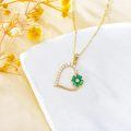 wholesale 14k Gold Heart Pendant With Green Clover And Diamonds-0-4