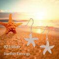 wholesale 925 Sterling Silver Plated Rose Gold Starfish Cubic Zirconia Drop Earrings for Women 3D Sea Life  Idea-0-4