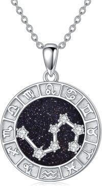 wholesale 925 Sterling Silver Leo Zodiac Sign Constellation Pendant Necklace with Cubic Zirconia and Druzy Stone for Women & Men-Style7-(7.23-8.22)Leo