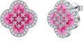 wholesale 925 Sterling Silver Metal Pink Enamel Four-Leaf Clover Stud Earrings - Lucky  for Women-0-0