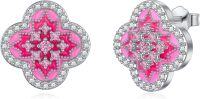 wholesale 925 Sterling Silver Metal Pink Enamel Four-Leaf Clover Stud Earrings - Lucky  for Women-style 3