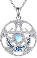 wholesale 925 Sterling Silver Opalite Moonstone Celtic Knot Pentacle Pendant Necklace-0-0