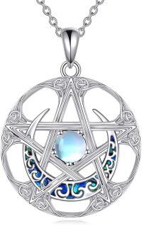 wholesale 925 Sterling Silver Opalite Moonstone Celtic Knot Pentacle Pendant Necklace-Moonstone Necklace