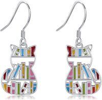 wholesale 925 Sterling Silver Cat-Shaped Book Earrings with Hypoallergenic Stones - Elegant Gift for Women-Cat Book