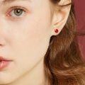 wholesale 925 Sterling Silver Red Coral Round Stud Earrings with Twist-Back Closure for Women-0-4