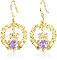 wholesale 18K Gold Plated 925 Sterling Silver Claddagh Birthstone Earrings for Women Irish Celtic Jewelry Gifts-06-June-Lab Created Alexandrite