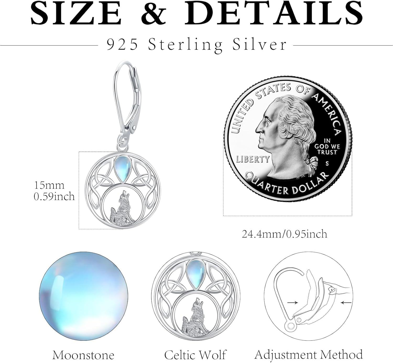 wholesale 925 Sterling Silver Moonstone Celtic Wolf Drop Earrings-0-2