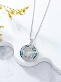 TOUPOP Sterling Silver Blue Crystal Tree Of Life Moon Sunflower Cow Pendant-0-1