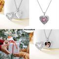 wholesale S925 Sterling Silver Heart Shaped Locket Necklace with Pink Crystals & Engraving Option for Women (Chain Included)-0-9