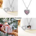 wholesale S925 Sterling Silver Heart Shaped Locket Necklace with Pink Crystals & Engraving Option for Women (Chain Included)-0-9