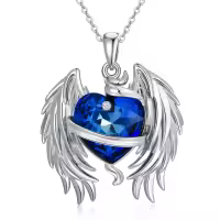 TOUPOP 925 Sterling Silver Crystal Heart Angel Wings Necklace Gift-undefined