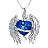 TOUPOP 925 Sterling Silver Crystal Heart Angel Wings Necklace Gift-undefined
