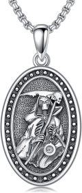 wholesale 925 Sterling Silver Grim Reaper Pendant Necklace  - Religious Protection Charm Jewelry for Men-0-0