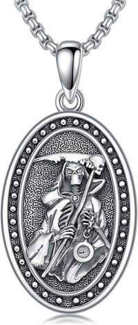 wholesale 925 Sterling Silver Grim Reaper Pendant Necklace  - Religious Protection Charm Jewelry for Men-Santa Muerte