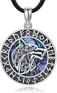 wholesale 925 Sterling Silver Abalone Shell Viking Wolf Pendant Necklace for Men & Women-Silver-Skin Chain