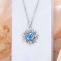 wholesale 925 Sterling Silver 925 Blue Opal Lotus Flower Triangle Recovery Symbol Necklace for Women & Men-0-2