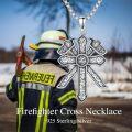 wholesale 925 Sterling Silver Cross with Axes Pendant - Fire Department Jewelry for Men & Women-0-2