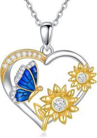 wholesale 925 Sterling Silver Butterfly & Sunflower Heart Pendant Necklace for Women Girls Valentines Day Gifts Jewelry Accessories-Sunflower