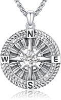 wholesale 925 Sterling Silver Compass Pendant Necklace  with Cubic Zirconia for Men & Women - Graduation Gift Idea-0-0